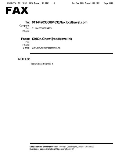 Fax from BCDTravelUSLLC